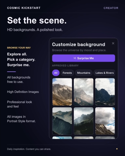 Preview and share a finished Cosmic Creator motivational post